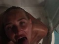 Winona Riley slobbering cock sucking in the shower at a party