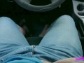 Public Blowjob in Car, She eat all his Cum