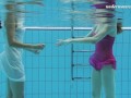 Underwater swimming pool lesbians Lera and Sima Lastova