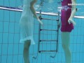 Underwater swimming pool lesbians Lera and Sima Lastova