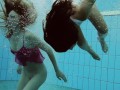 Underwater swimming pool lesbians Lera and Sima Lastova