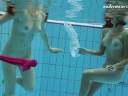 Underwater swimming pool lesbians Lera and Sima Lastova