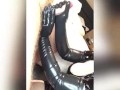 Latex Slut Gives Daddy A Handjob