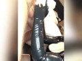 Latex Slut Gives Daddy A Handjob