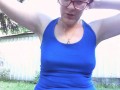 Tasty piss in the garden wearing a very small sexy bikini soiled completely