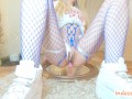 Making love with myself in blue fishnets