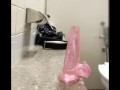 Dildo in anal in public toilet