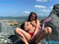 Cute teen caught stripping off and fingering soaking wet pussy in public - Hannah Goode