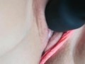 Solo girl plays with wand and messy pussy until climax