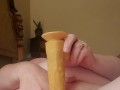 Chubby chick bangs pussy with dildo and cums
