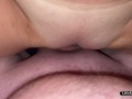 Footjob sex close-up and cumshot on the stomach