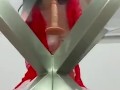 Split roasted by dildos … one on the glass table ,one on the floor …
