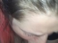 Close up blowjob. Sexy pink haired beauty swallows my load