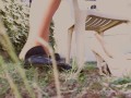 A beautiful giantess makes you spy on her big feet in the garden spying on her all the time!