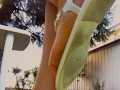 A beautiful giantess makes you spy on her big feet in the garden spying on her all the time!