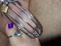 Fan Requested Purple Toes Teasing Hubby's Aching Caged Cock, pt 2/6