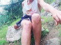 Hairy pussy masturbates with young gooey pine cone - almost caught in forest Angel Fowler 