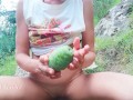 Hairy pussy masturbates with young gooey pine cone - almost caught in forest Angel Fowler 