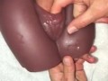 Married Couples threesome fantasy cum covering fake pussy, both licking up the cum & tongue Kissing 