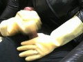 first time with her new long yellow rubber gloves jerking me