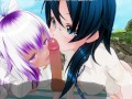 3D HENTAI Two schoolgirls sucked a friend on the beach