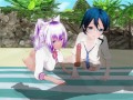 3D HENTAI Two schoolgirls sucked a friend on the beach