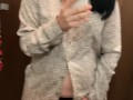 Pregnant beauty masturbates in a clothing store and tries on dresses