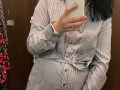 Pregnant beauty masturbates in a clothing store and tries on dresses
