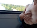 Naked girl having fun on the train