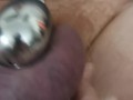 Chastity tease with vibrator and ball slapping
