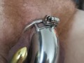 Chastity tease with vibrator and ball slapping