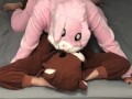 Bunny onesie dry humps and sucks bears dick