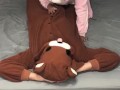 Bunny onesie dry humps and sucks bears dick