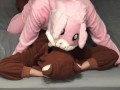 Bunny onesie dry humps and sucks bears dick