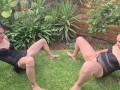Two girls in lingerie soaking each other in each others piss | garden