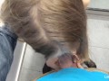 Risky Public Blowjob: Petite girl sucking in a shop changing room