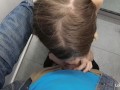 Risky Public Blowjob: Petite girl sucking in a shop changing room
