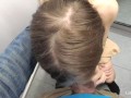 Risky Public Blowjob: Petite girl sucking in a shop changing room