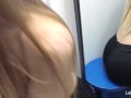 Risky Public Blowjob: Petite girl sucking in a shop changing room