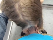 Risky Public Blowjob: Petite girl sucking in a shop changing room