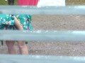 Neighbor in bathrobe without panties and bra dries washing courtyard, neighbour watching out window