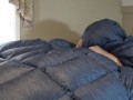 Puffy Jacket Lover Humping Huge Down bag Comforter Until He Cums. Shiny Nylon Bed Humping!!