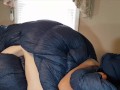 Puffy Jacket Lover Humping Huge Down bag Comforter Until He Cums. Shiny Nylon Bed Humping!!