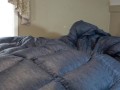 Puffy Jacket Lover Humping Huge Down bag Comforter Until He Cums. Shiny Nylon Bed Humping!!