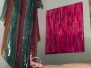 Fat girl stretches asshole with anal beads