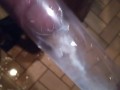 Blasting cum clouds in a tube of water with moaning cumshot