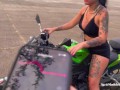 I learn to drive a motorcycle while my teacher controls my lush until I cum