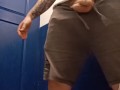 Hung jock loud piss in the gym toilet