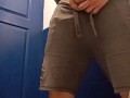 Hung jock loud piss in the gym toilet