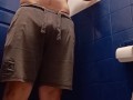Hung jock loud piss in the gym toilet